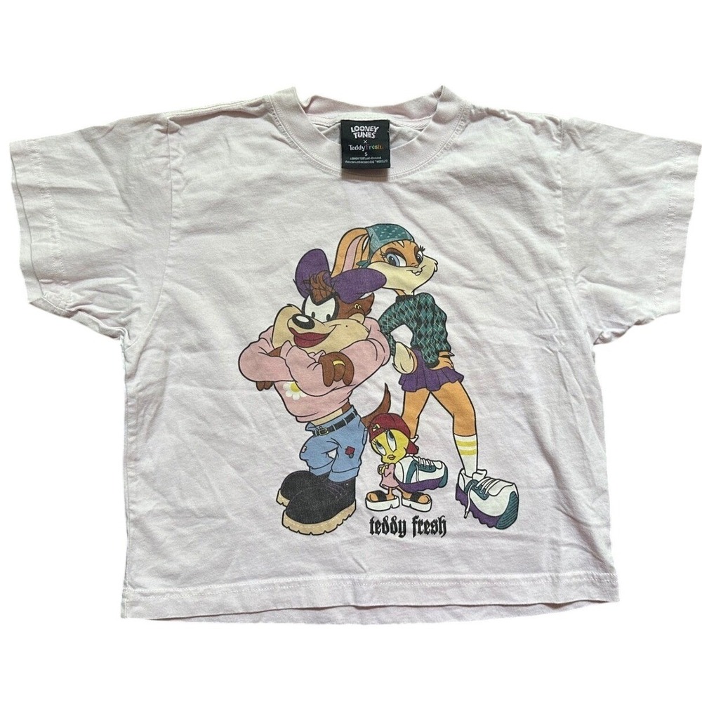 Teddy Fresh x Looney Tunes Bad Girls Graphic Pink Short Sleeve Boxy Tee Small